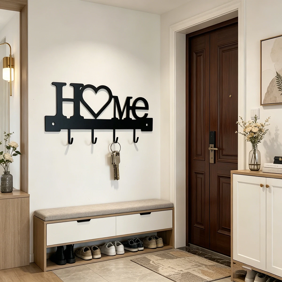Porta Llaves con Forma de Corazón y Ganchos - Organizador Metálico para Decoración de Sala de Estar, Montaje en Pared sin Taladro, Estante para Llaves |   Colgador de llaves para pared