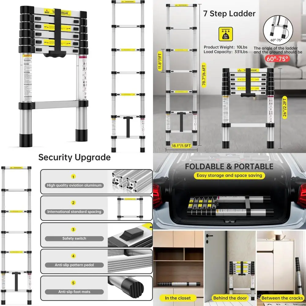 scala telescopica in alluminio - prolunga da 6,6 piedi, carico da 330 libbre, portatile per uso esterno e domestico