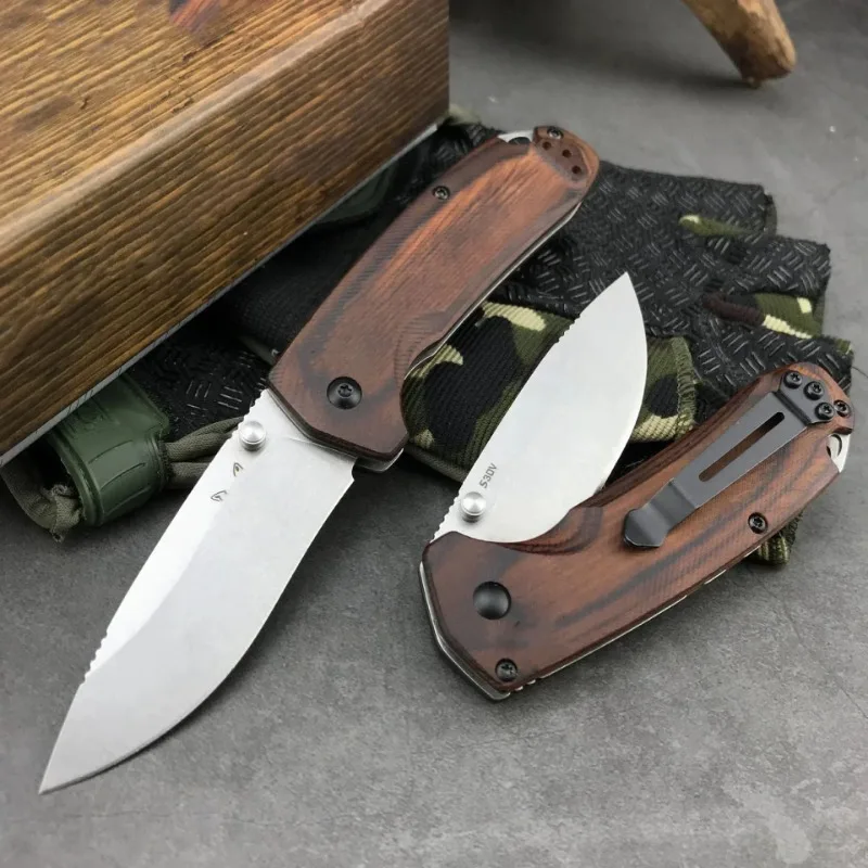 

BM 15031 Pocket Folding Knife Wooden Handle 8c13mov Blade Camping Durable Survival Self-defense Outdoor EDC Multitool Knives