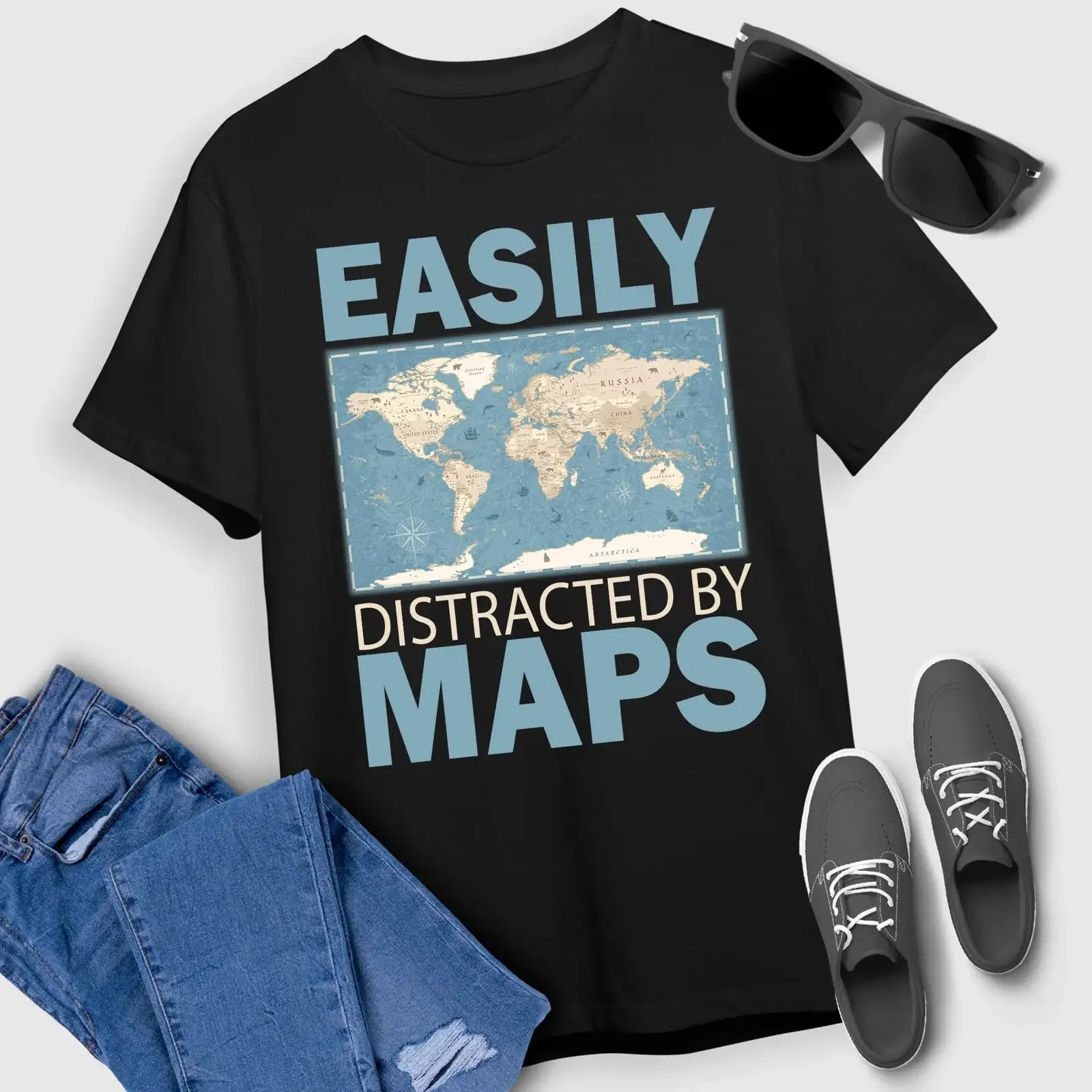 Geography Teacher T Shirt Funny Easily Distracted By Maps For  vintage Washed Slightly graphic Unisex fashion streetwear