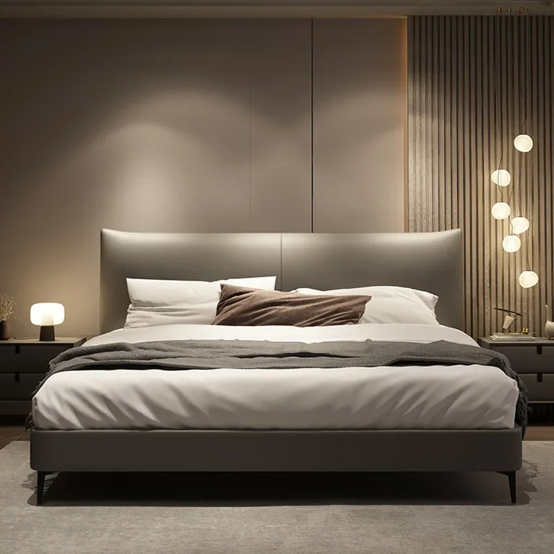 

Italian minimalist light luxury leather bed 1.5 meters 1.8 double master bedroom large bed.No