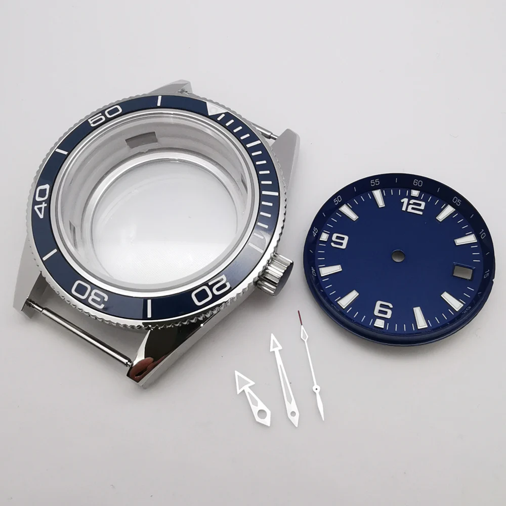 

41mm black blue green ceramic bezel sapphire sterile watch case dial hands fit NH35 movement