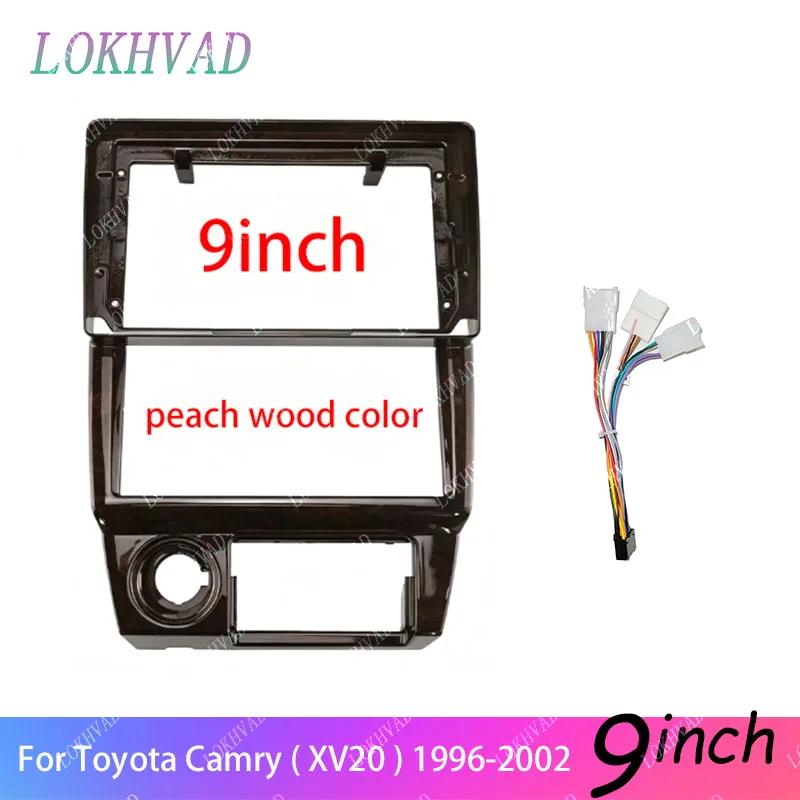 2 Din Car Frame for 1997-2003 Toyota Camry 9 Inch Peach Wood Left-Hand Drive Android Navigation Dashboard Panel Center Fascia MP