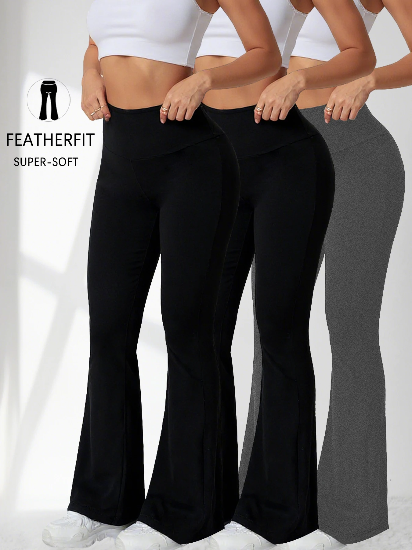 

Комплект из 3-х женских супермягких расклешенных брюк с высокой талией, утягивающие живот, для тренировок, йоги, фитнеса, с эффектом пуш-ап, длинные леггинсы, брюки-клеш