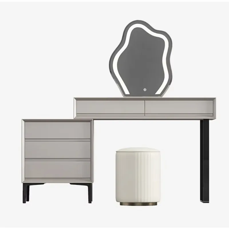 Modern Dresser with LED Mirror Durable Wood Panel Makeup Furniture Girl Custom Design
