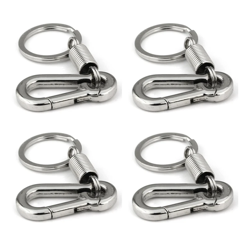 4X Sturdy Carabiner Key Chain Key Ring Polished Key Chain Spring Key Chain Business Waist Key Chain, Silver