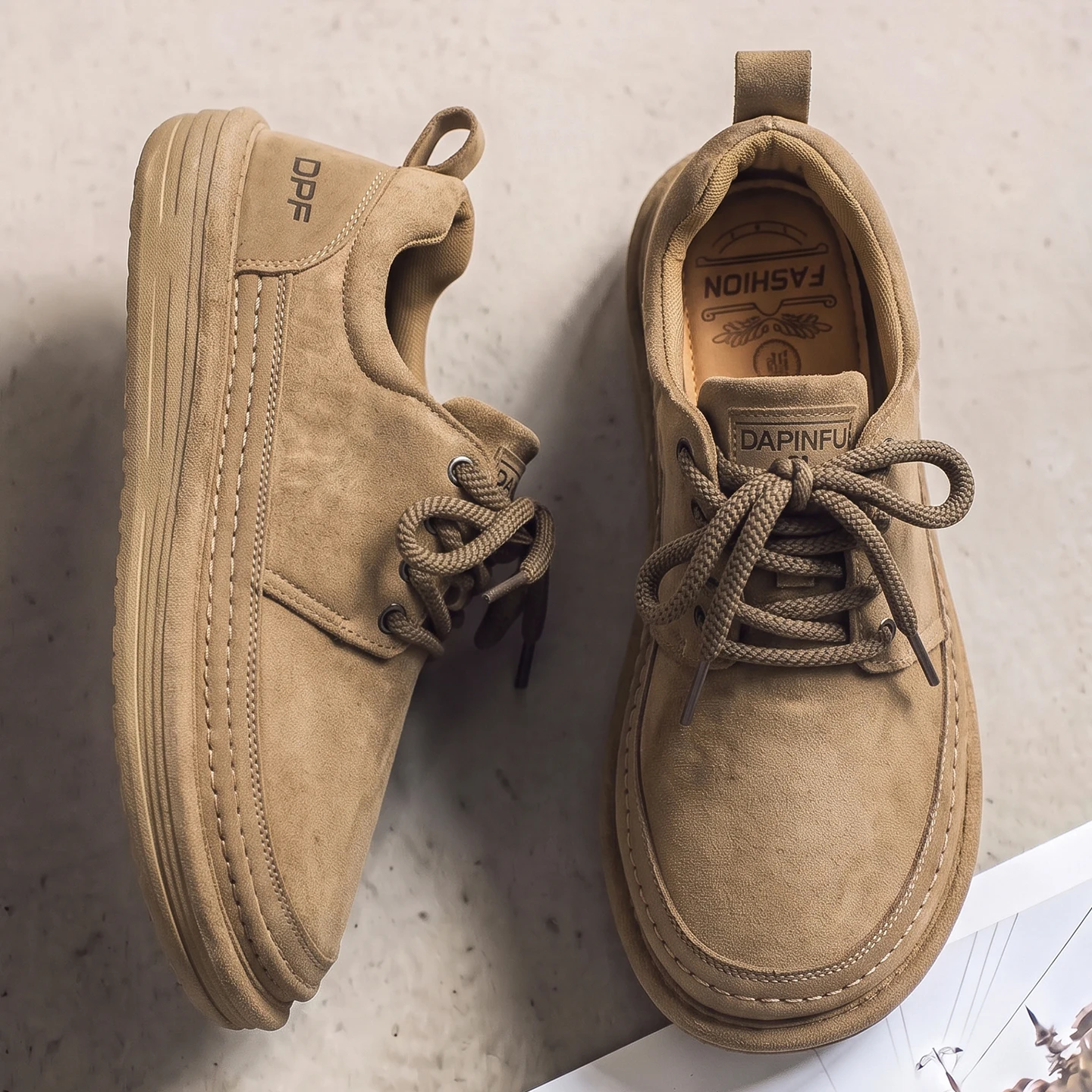 Men Suede Casual Shoes Beige Thick Soled Lace Up Walking Shoes Also Suitable for Designer Retro Style Denim Boot Sizes