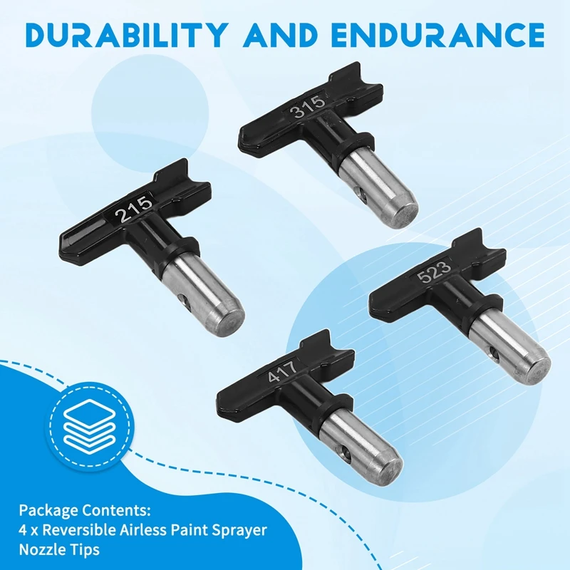 ABUL-4Pcs Reversible Airless Paint Sprayer Nozzle Tips, Airless Sprayer Spraying Machine Parts(215,315,417,523)