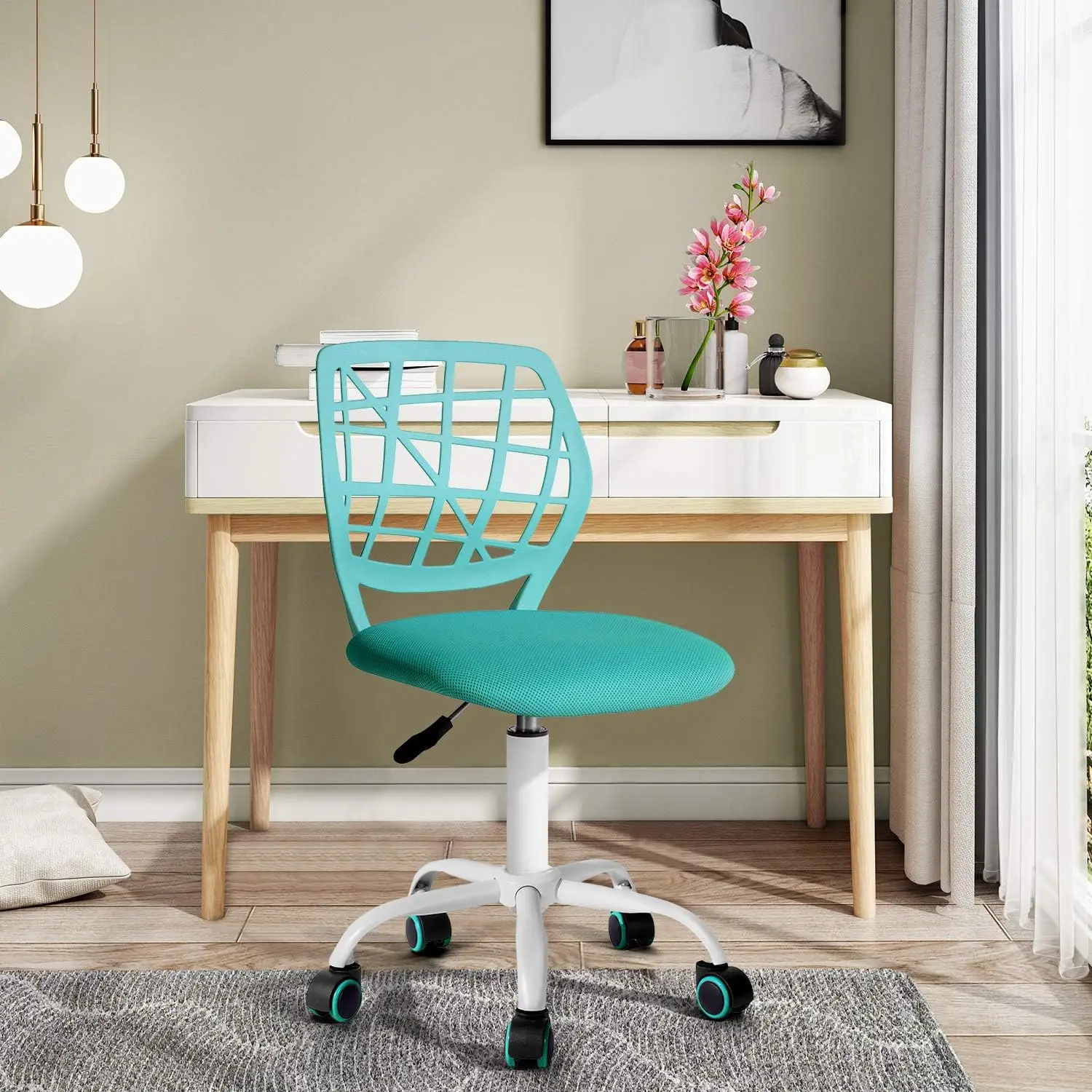 

Furniturer Taskoffice Chair Mesh Seat With Pp Back, Home Office Computer Desk Chair 360 Degree Swivel, Without Armrest Best For
