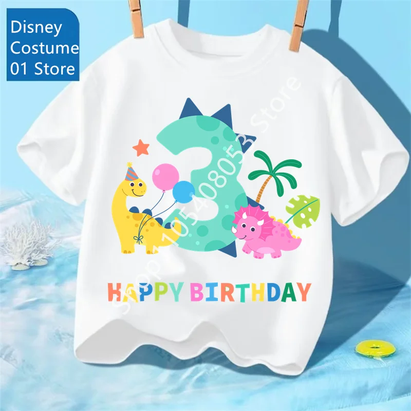 

Cute Cartoon Dinosaur Birthday Number 1-9th Cartoon Print T-Shirt Designer Children Kids T Shirts Short Sleeved Child Clothes