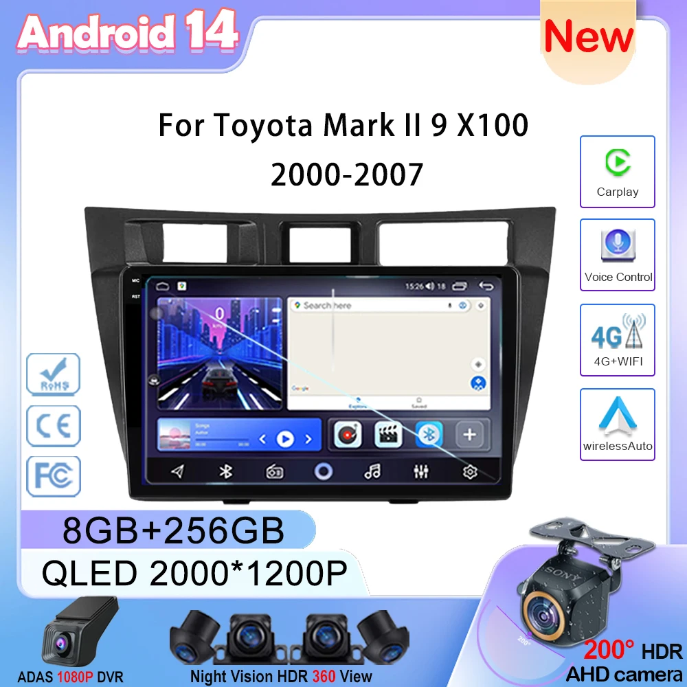 Android Car Player For Toyota Mark II 9 X100 2000-2007 Carplay Head Unit Auto Radio GPS 4G Navigation Multimedia BT No 2din DVD