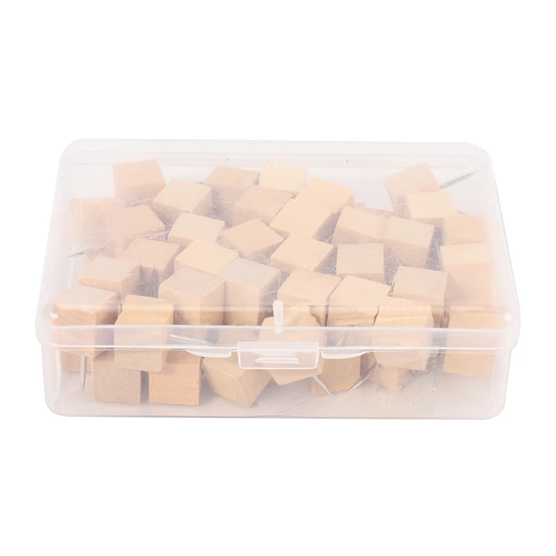 60Pcs Square Wood Decorative Push Pins, Wood Head And Steel Needle Point Thumb Tacks For Photos, Maps And Cork Boards