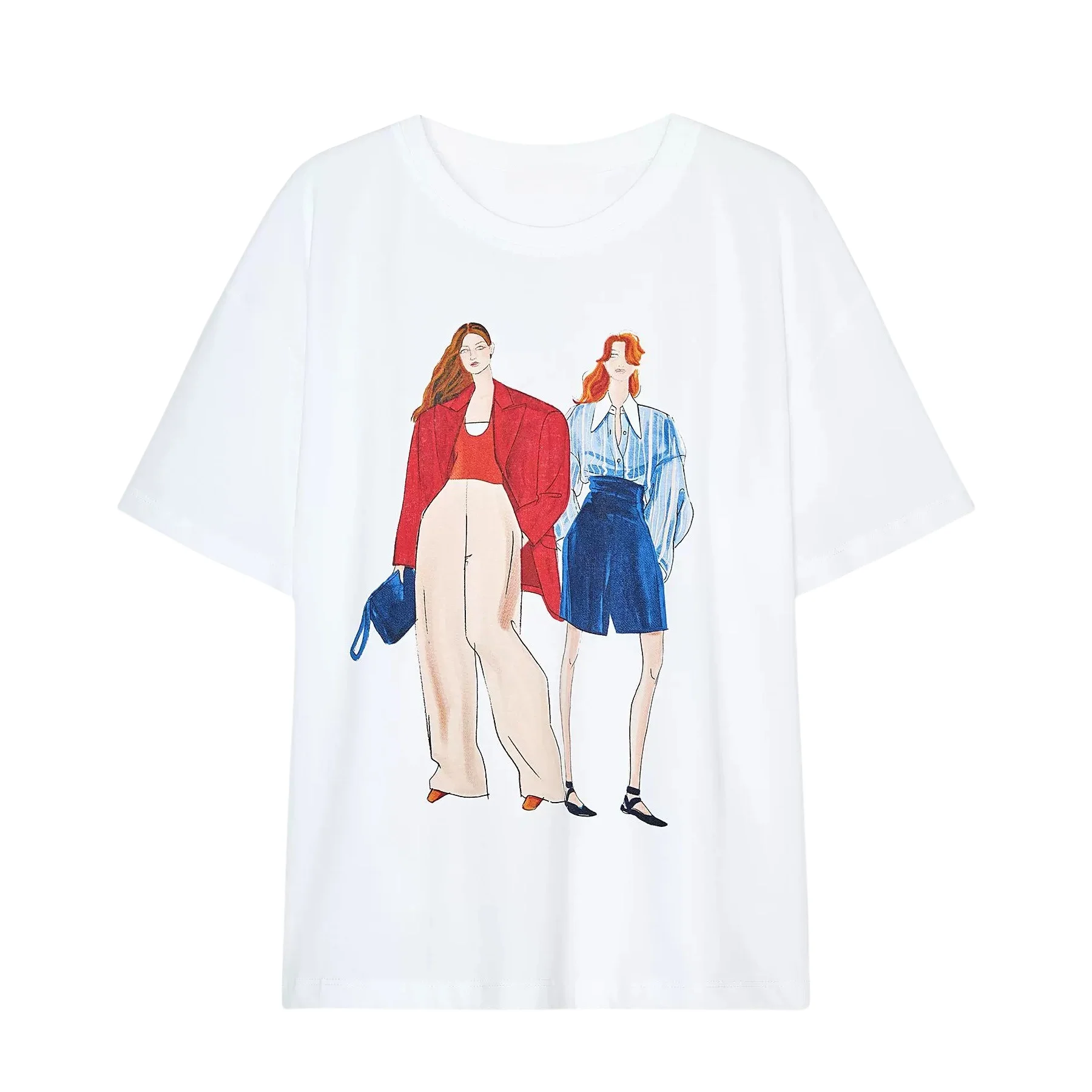 

PB&ZA2025 Summer New Products Women's Clothing Girls Printed Commuter Casual Round Neck Short Sleeve T-shirt 5644/193