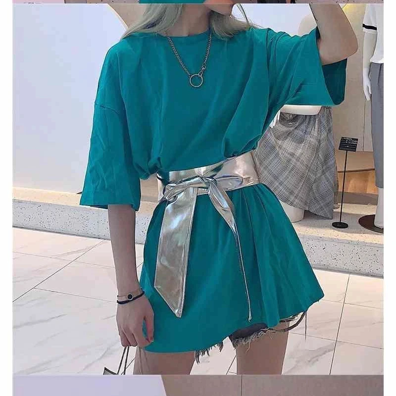 

High Street Solid Simplicity T Shirts Women Clothing Short Sleeve O-neck Loose Lazy Style Tops Summer New Fashion Casual Korean
