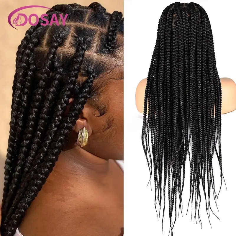 36Inches Synthetic Full Lace Braided Wigs Lace Frontal Box Cornrow Braided Wigs Transparent Lace Goddess Knotless Braids Wigs