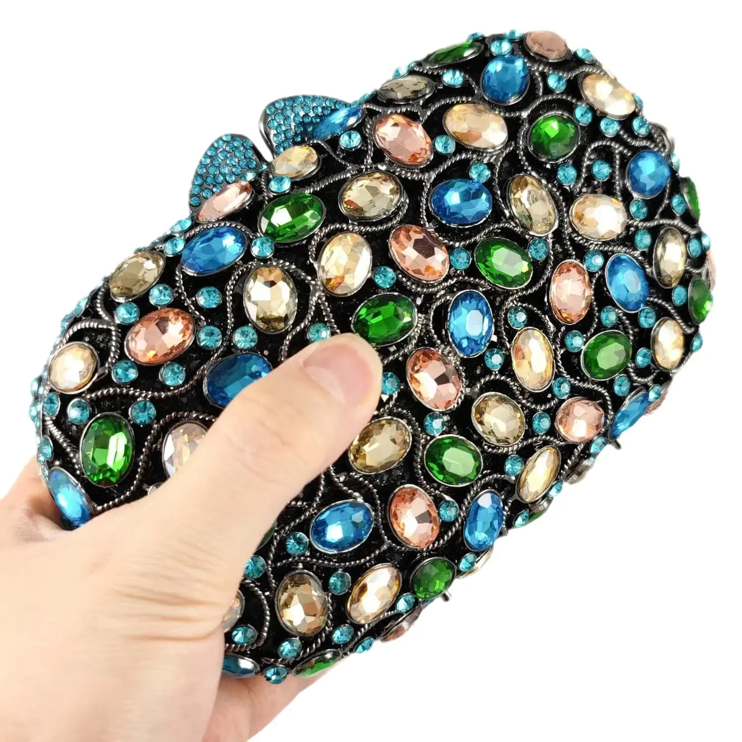 Boutique De FGG Bling Colorful Women Crystal Clutch Evening Minaudiere Bags Wedding Party Bridal Rhinestone Handbags and Purses