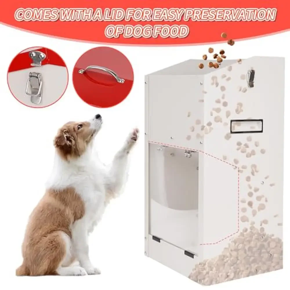 Large Capacity Automatic Dog Feeder Handle Gravity Food Dispenser Container Indoor Outdoor Hanging Design Metal Acrylic Material