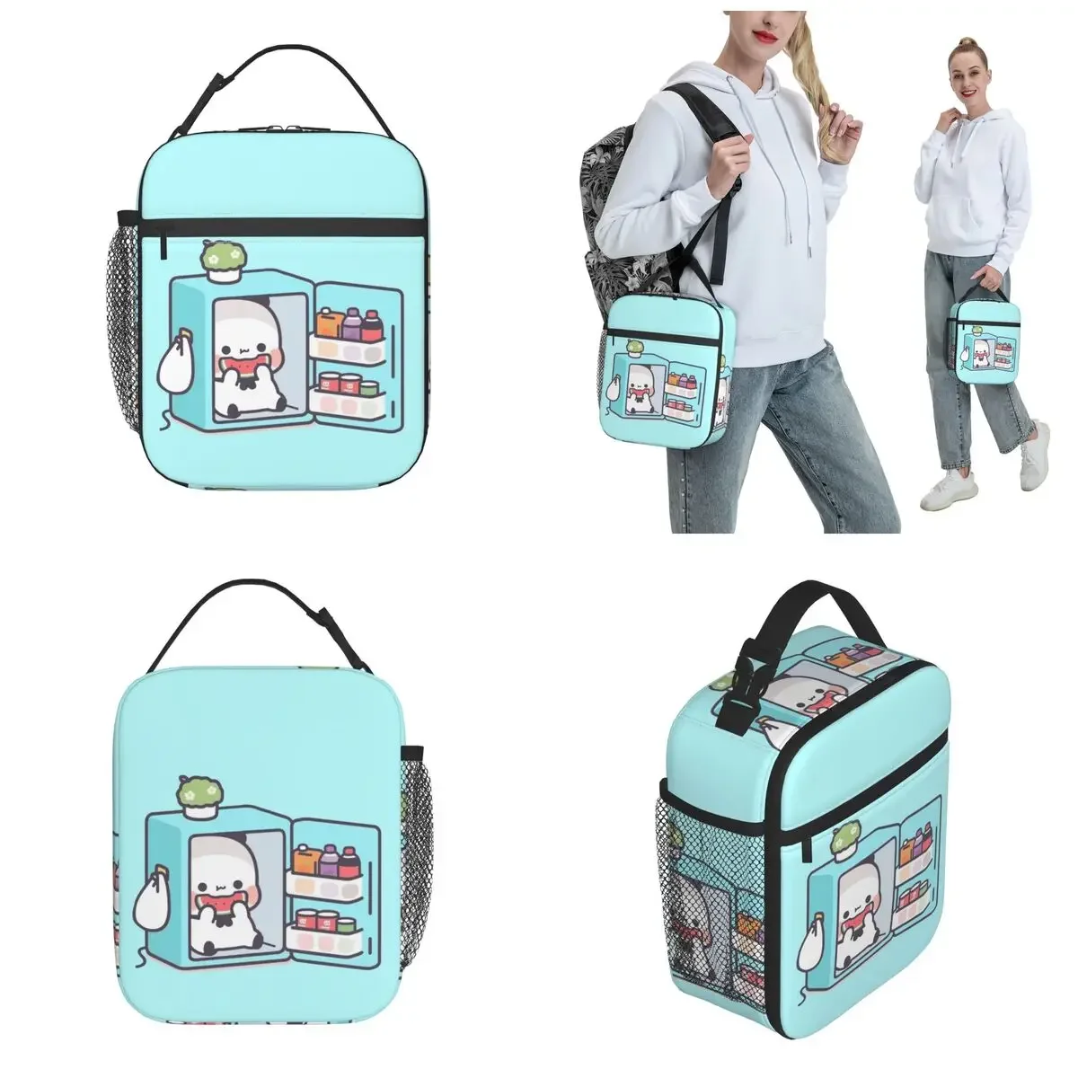 Panda Brownie Bear Couple Thermal Insulated Lunch Bag for Office Mochi Cat Portable Food Container Bags Thermal Cooler Lunch Box