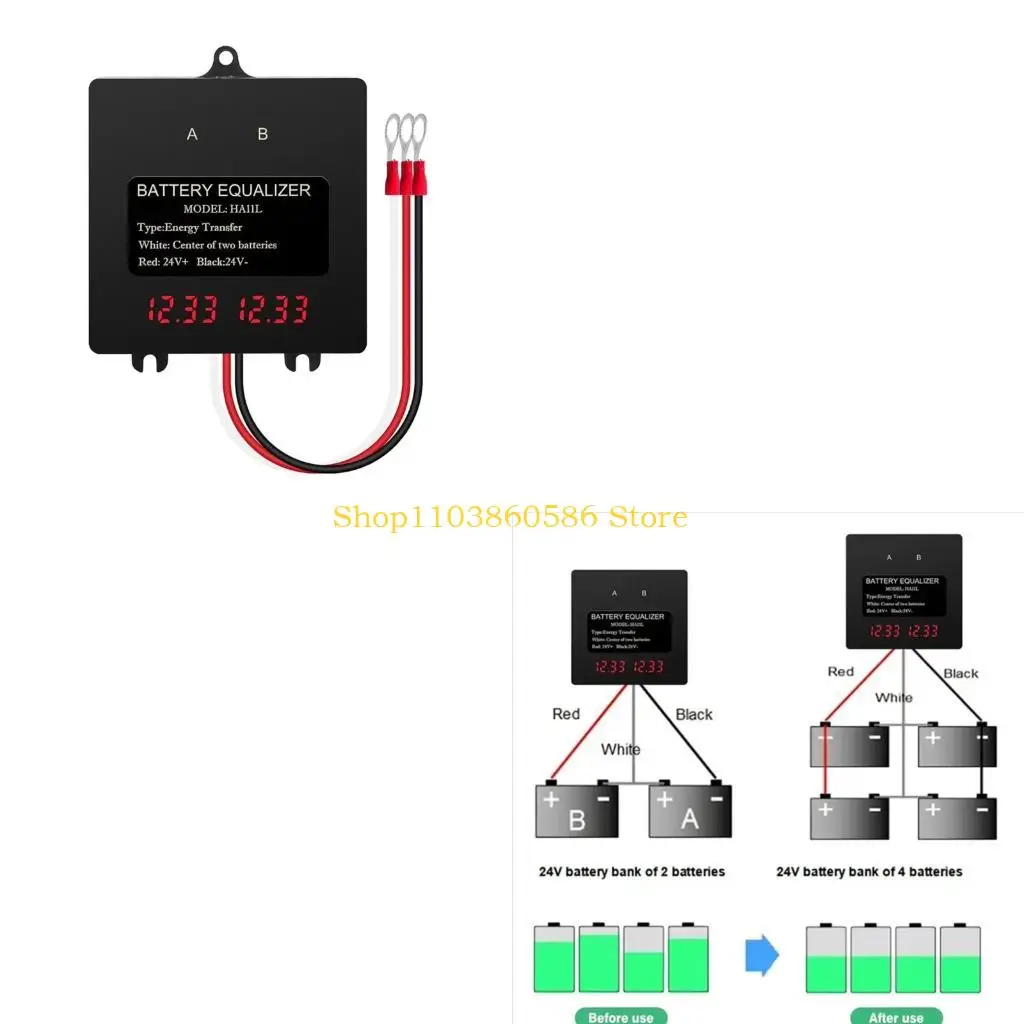 242A Battery Pairing Device for 24V Series Systems, LED Readout, Terminal Leads, and Support for Two 12V Battery Connections in