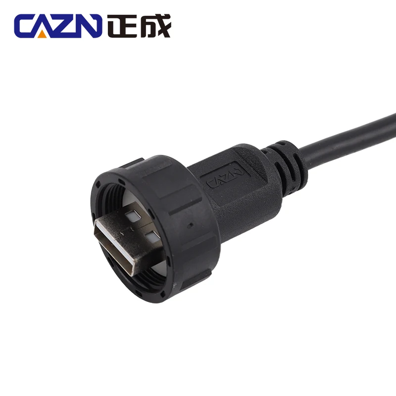 CAZN Waterproof IP67 IP68 USB 2.0 Male to Male Overmoldedd with Cable Threaded