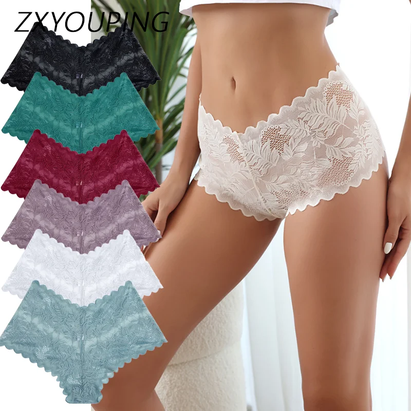 

3PCS Sexy Panty for Women Lace Seamless Floral Panty Hollow Breathable Underwear Plus Size Soft Lingerie