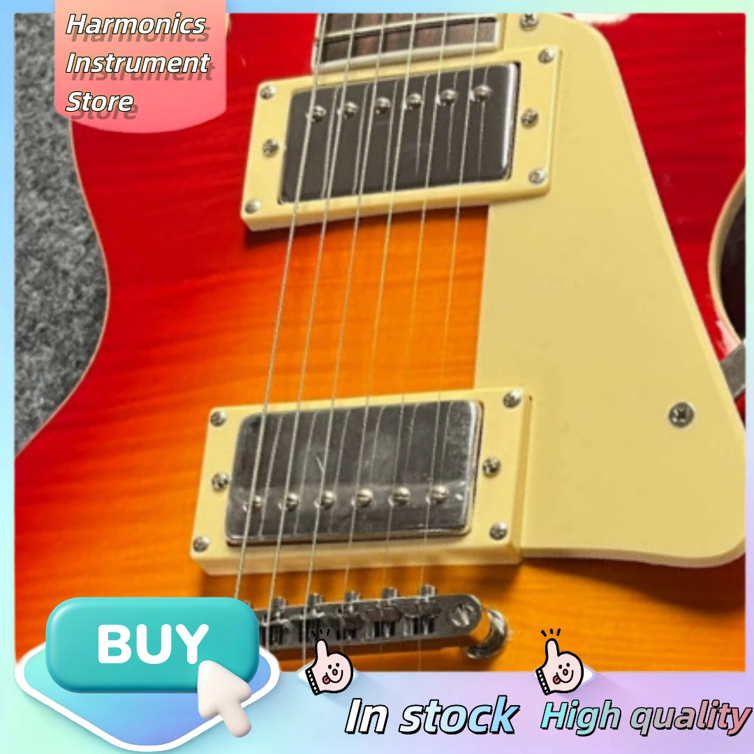 LPS Style Electric Guitar HH Pickups Sunset Red Burst Ebony Fretboard Mahogany Body Humbucker Small Pickguard Standard Binding