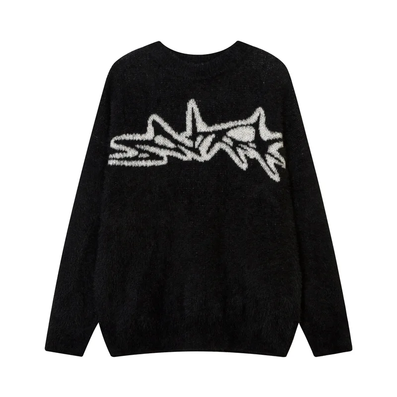 2024 Men Sweater Hipster Couple Letter Graphic Knitted Sweaters Casual Loose Pullover Hip Hop Streetwear Y2K Knitwear Unisex