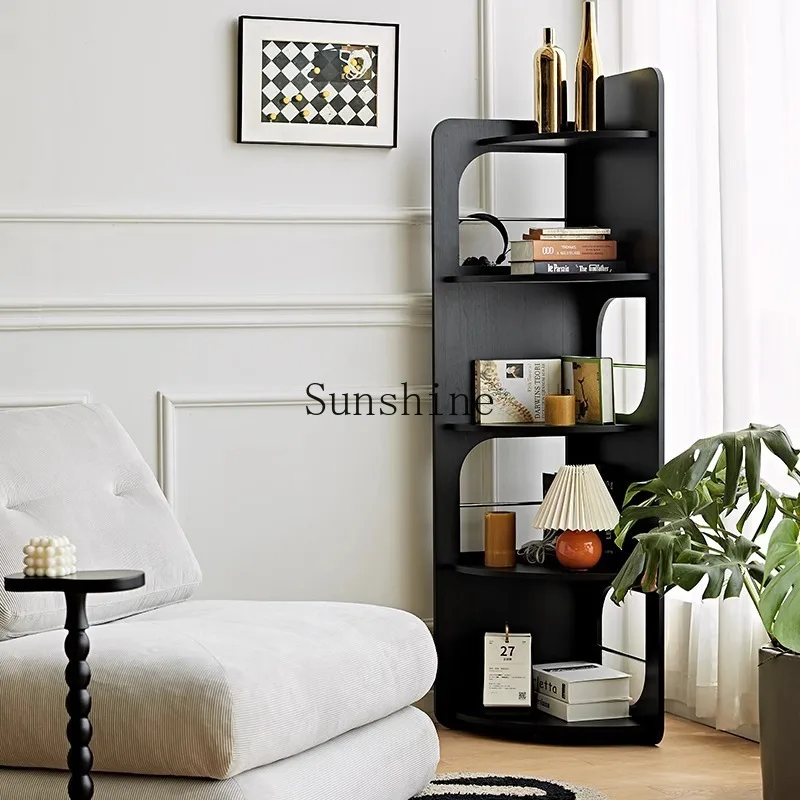 TT solid wood storage triangular cabinet retro style small apartment living room corner display rack