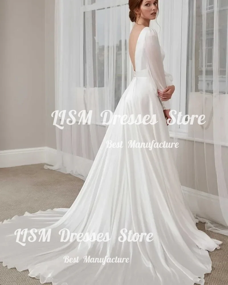 Lism Customized Long Sleeve Wedding Dresses 2026 Floor-Length Chiffon Modest Bride Gown vestido de novia Muslim robe de mariée
