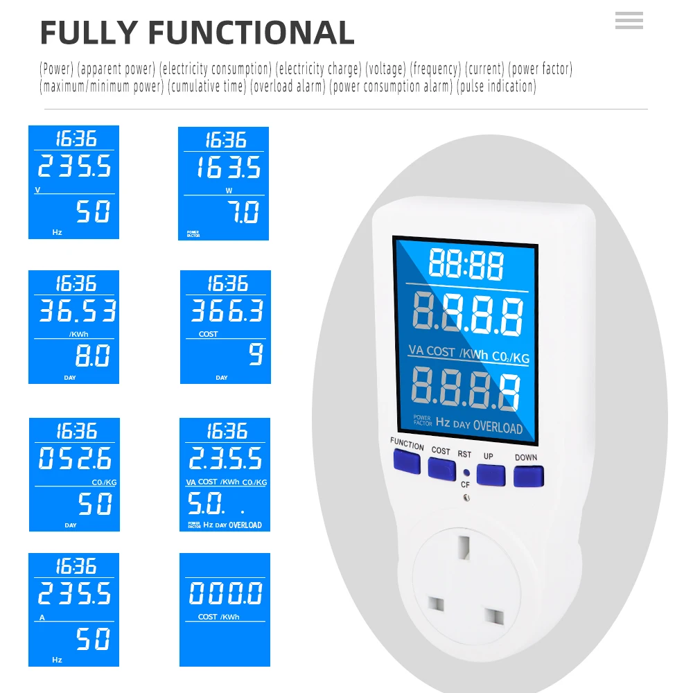 AC Digital Wattmeter LCD Socket Power Meter Electricy consumption Energy Meter Electricity Meter Electricity Usage Monitor Plug
