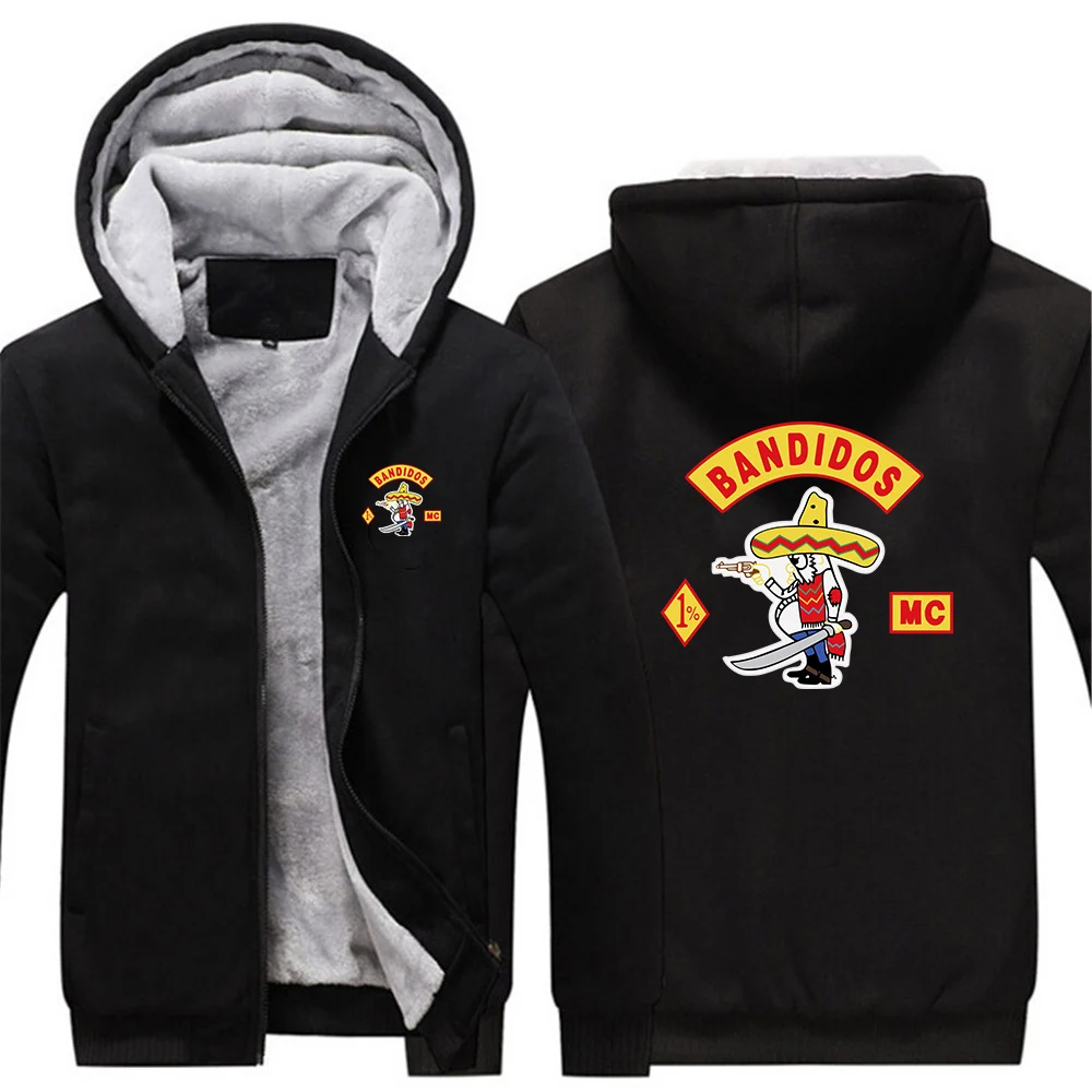 MC Bandidos Logo-Print Winterparka mit Fleecefutter, wasserdichte Jacken, winddichte, dicke Kapuzenpullover, lässige Windbreaker-Mäntel