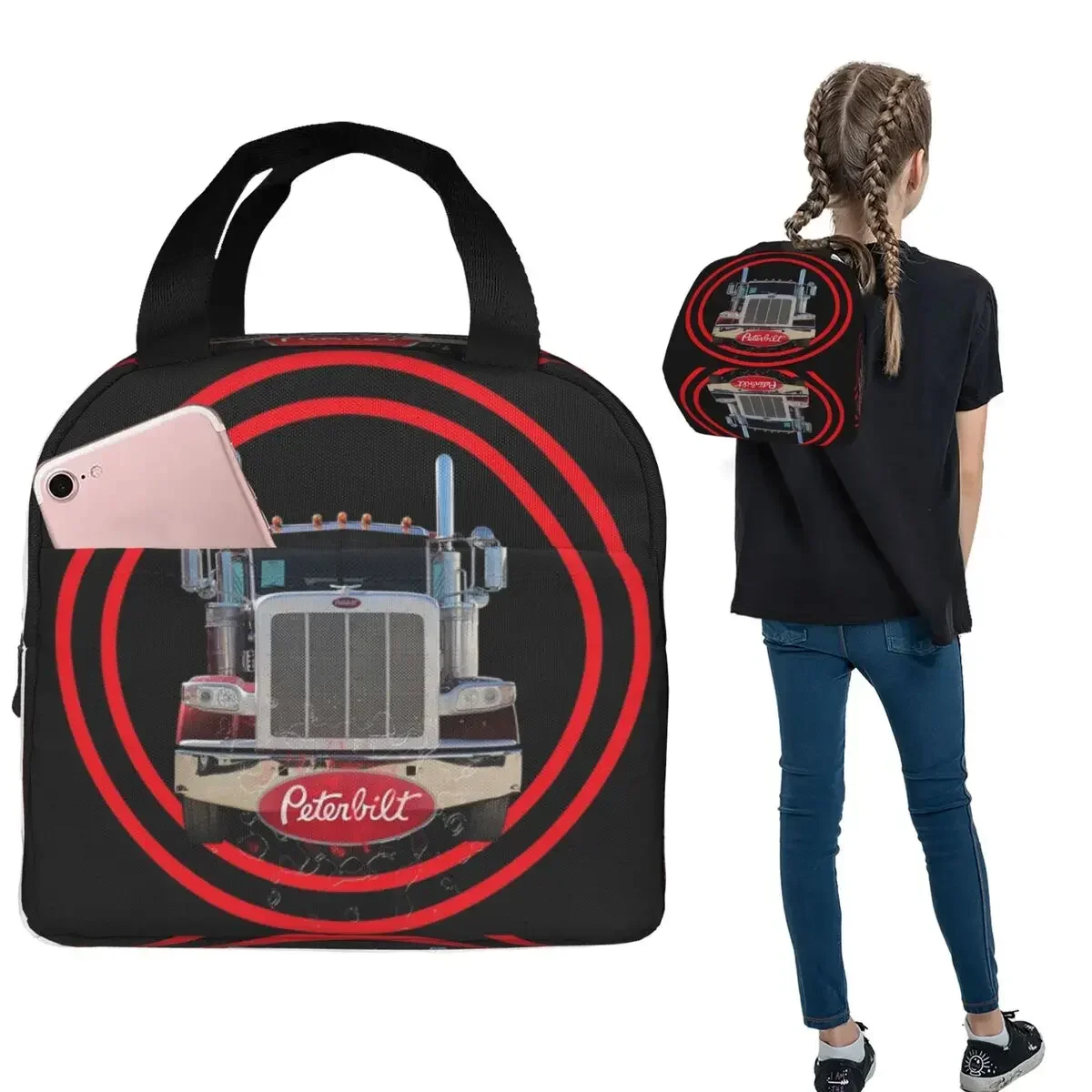 Truck Logo Peterbilt Insulated Lunch Bag for Women Children Leakproof Food Boxes Thermal Lunch Box Tote