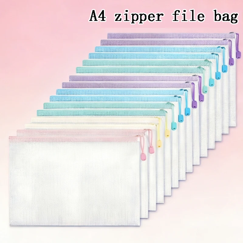 Macaron Colored Waterproof A4 Grid File Bag Large Capacity Document Storage for Students Office Home Travel Subject Organization