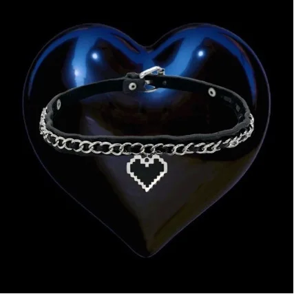 Europe and America Silver Color Iron Chain Black Drop Glue Heart-shaped Necklace UNISEX Punk Hip Hop Party Jewelry Necklace