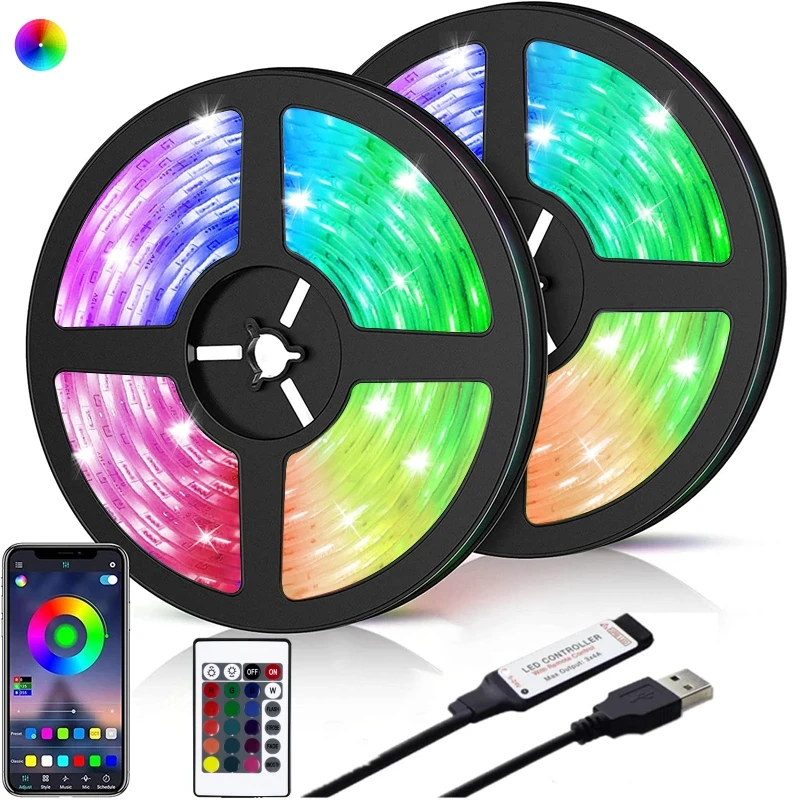 Tape Bluetooth USB LED Strip Light 3Key/24key SMD 5V RGB Lights Flexible LED Lamp Tape Ribbon Self-adhesive TV Desktop Diode