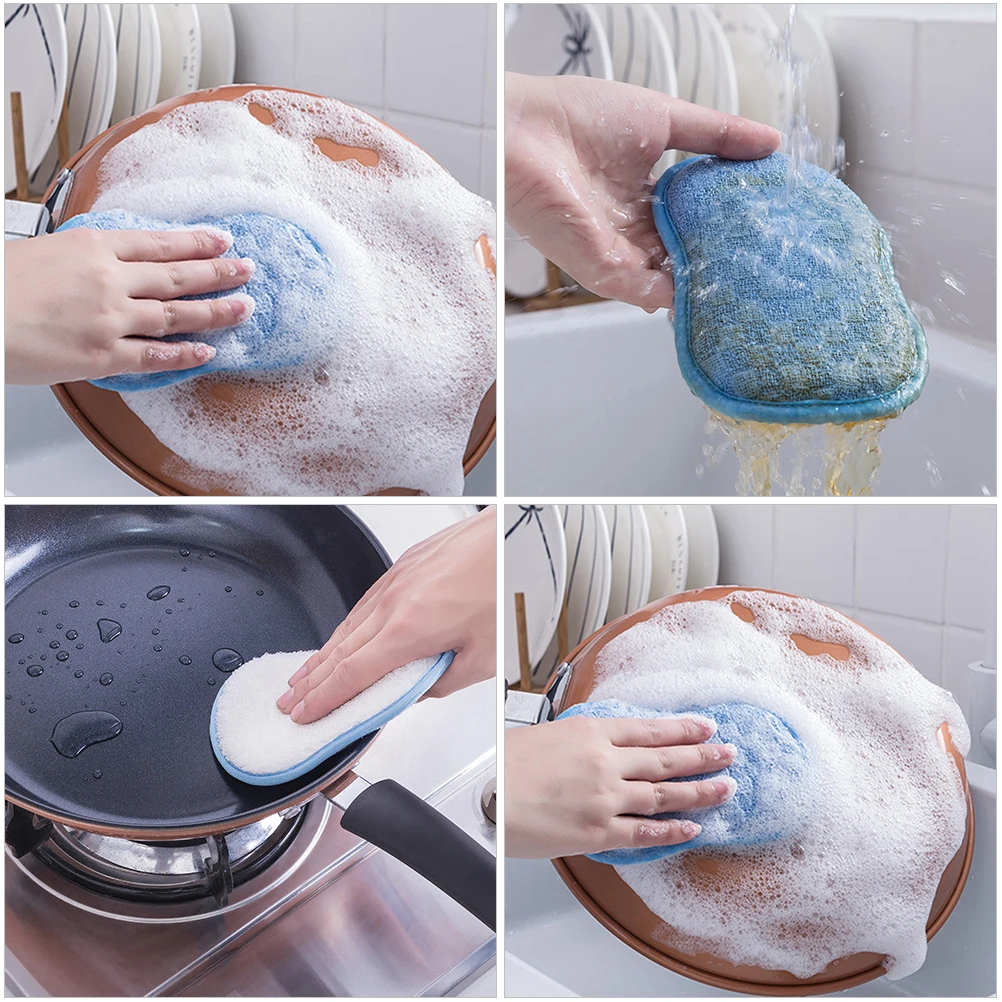 

4pcs Cleaning Pads Strong Decontamination Dishwashing Kitchen Scrub Sponge Pad Washing Tools For Glassware Plates Spoon