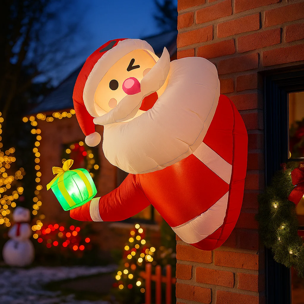 3.3FT Christmas Decorations Inflatable Santa Claus Holding Gift Box Toys Home Yard Ornaments with LED Decor Christmas Party Toy