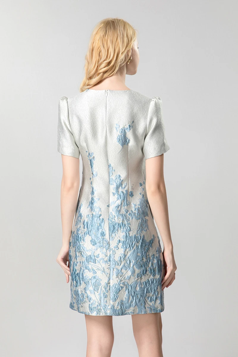 MIUXIMAO 2025 فساتين الصيف الجاكار الفاخرة الملكية ليف ثلاثية الأبعاد الأزرق الأزهار الماس فستان أسود فستان قصير النساء Vestides