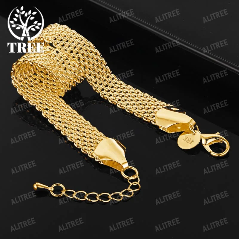 ALITREE 18K złota bransoletka z paskiem do zegarka prezent dla kobiety mężczyzna urodziny wesele biżuteria zaręczynowa szerokość 10mm łańcuszek — zdjęcie 5