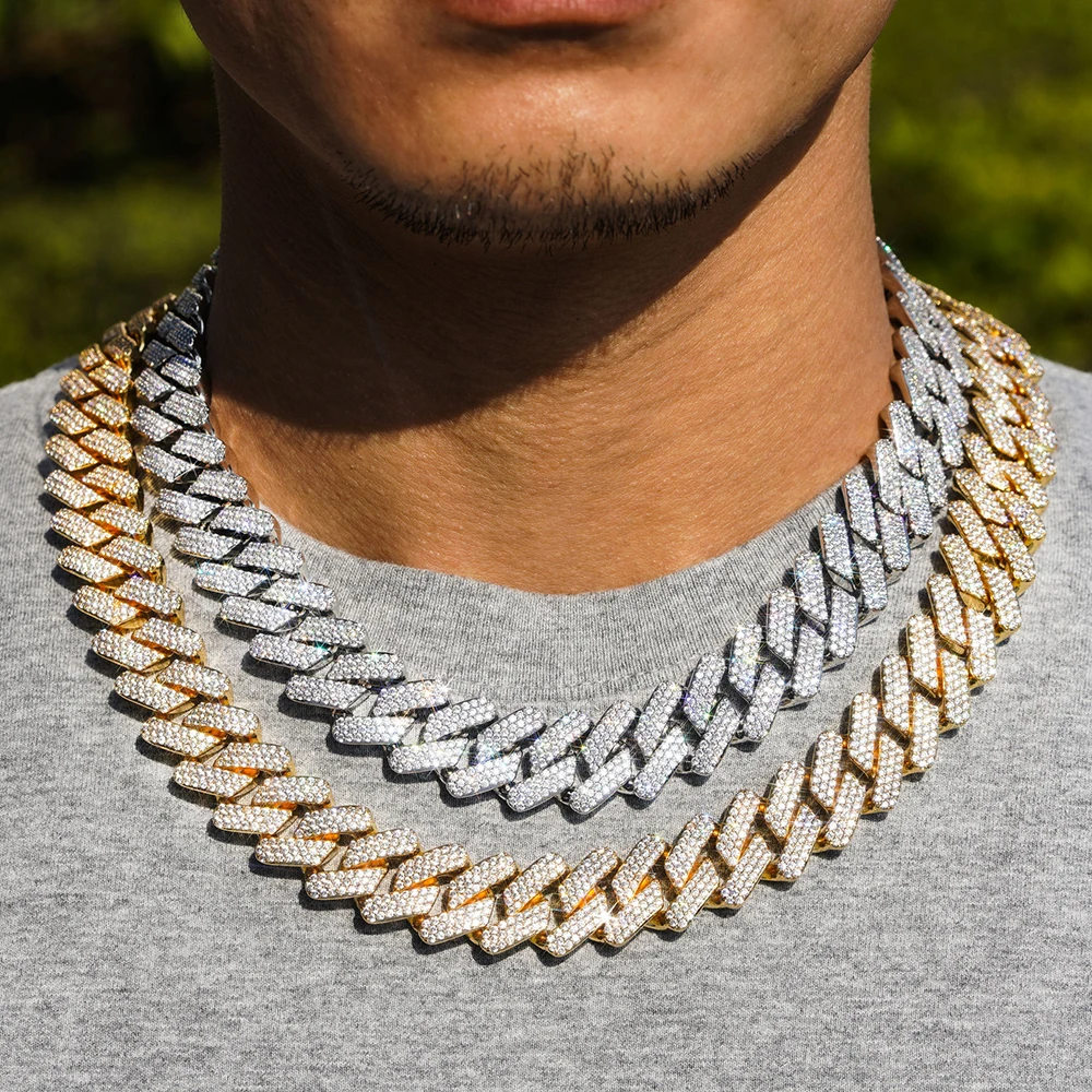 19mm 3 Rows Iced Out Cuban Chain Necklace for Men Women Bling Zircon Goth Hip Hop Jewelry Free Shipping