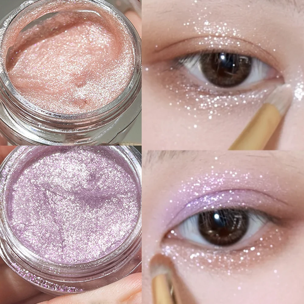 Glitter Shimmer Eyeshadow Monochrome Highlighter Metallic Shiny Mashed Potato Texture Pink Purple Sliver Eyeshadow Korean Makeup