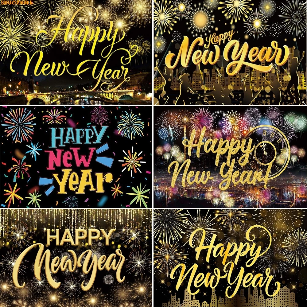 

Happy New Year Theme Photography Backdrops Sparklers Champagne Family Christmas Party Decor Studio Background PY-01