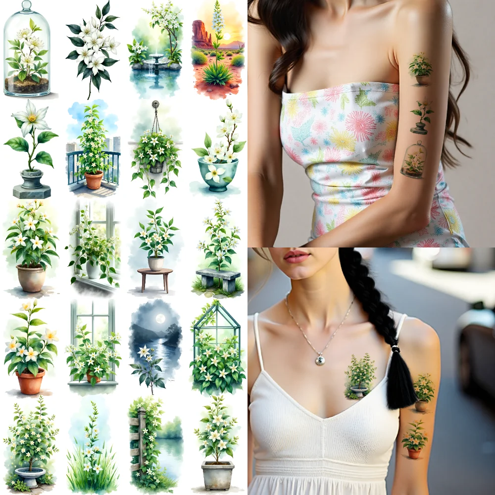 

9 шт., временные татуировки с цветочным узором, акварельные декоративные растения, водонепроницаемые долговечные наклейки для тела для женских щек