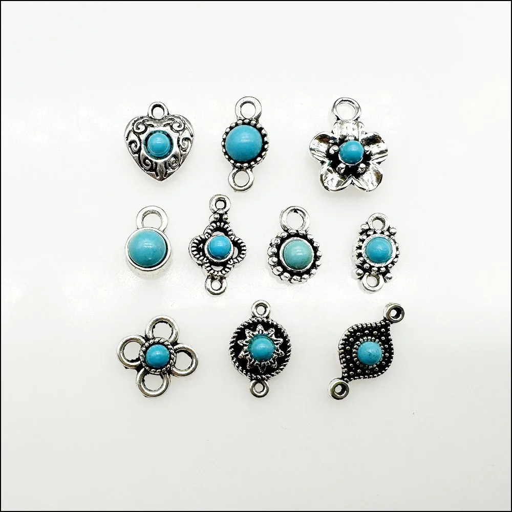 Star Cross Heart Pendants Antique Silver Color Turquoise Charms For Bracelets Charms Making Jewelry HCJBAB