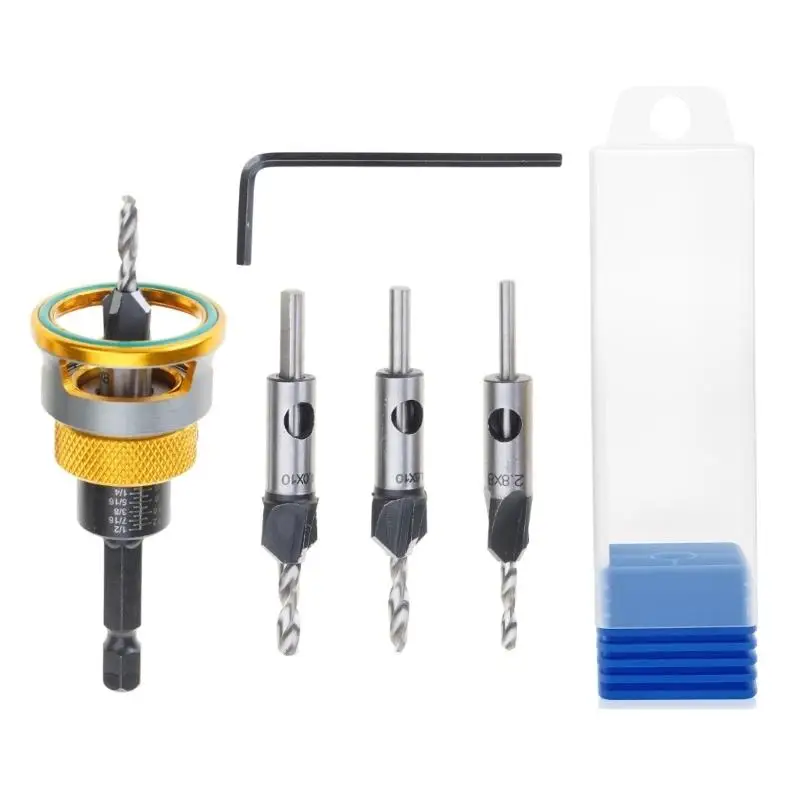 652F Countersink Drill Bit Set Woodworking Countersink Drill Bits Adjustable Bit Depth Stop Drill Bits Countersink Screw Open