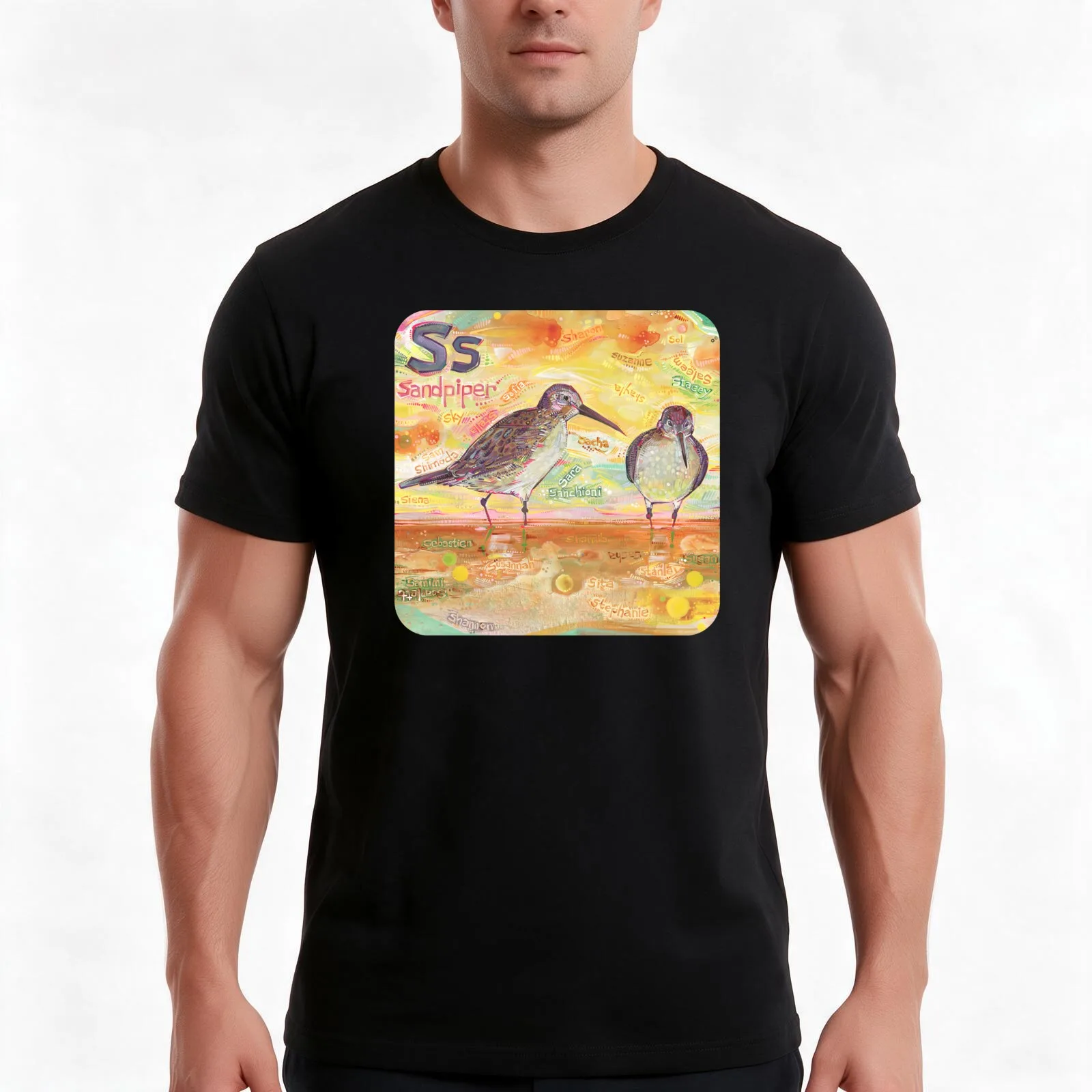 S Is for Sandpiper T-Shirt, Summer Casual Cotton Tee, Oversized Streetwear Tops, Vintage Graphic Print, Loose Fit Short Sleeve
