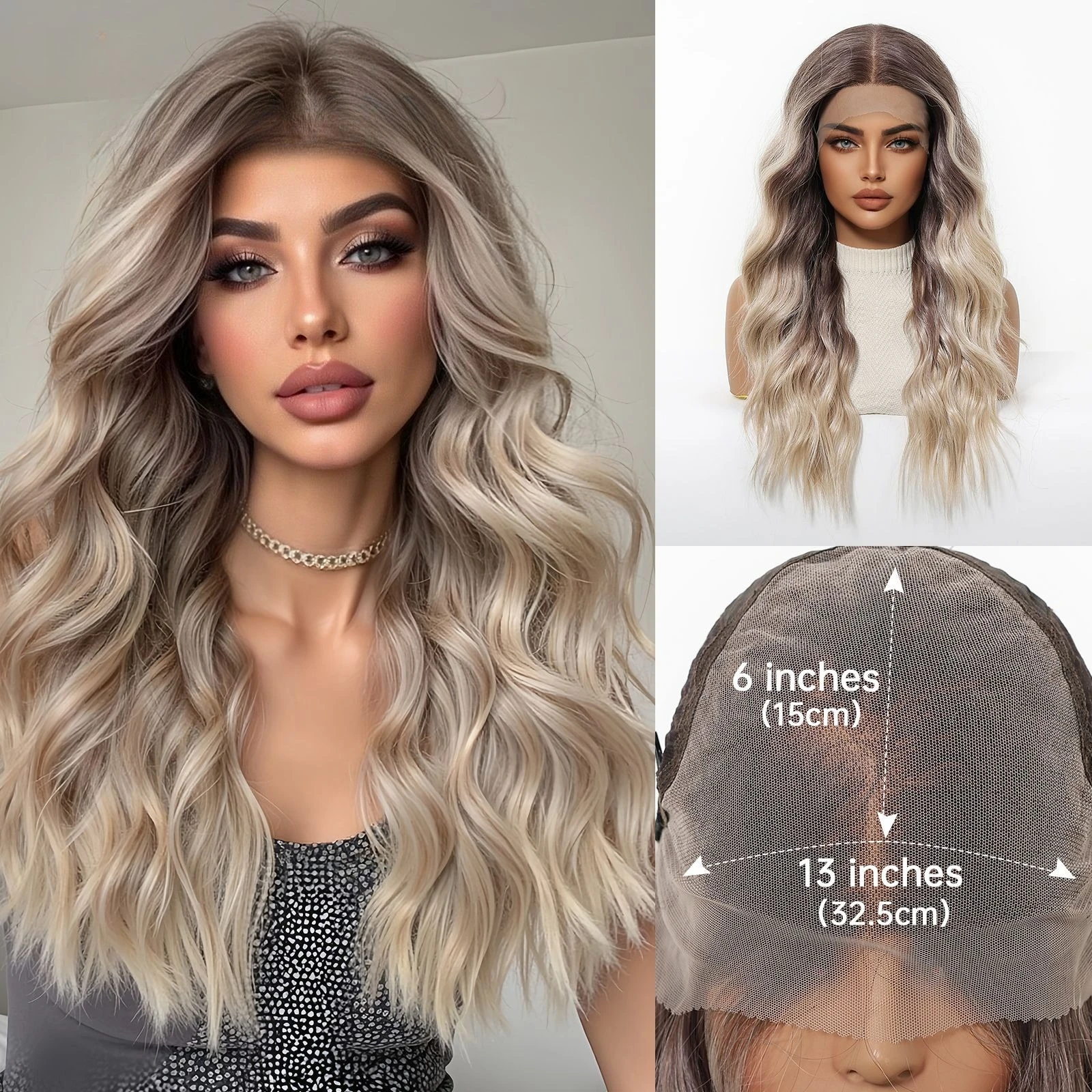 

Синтетический длинный волнистый парик для женщин, коричневый с градиентом, естественного вида, подчеркивающий светлый тон кожи, в стиле богини.