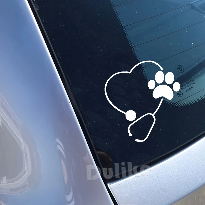 Stethoscope Hand and Paw Decals Veterinary Shop Vinyl Wall Sticker Pet Doctor Car Window, Laptop Decor Caduceus Vet Logo Sticker