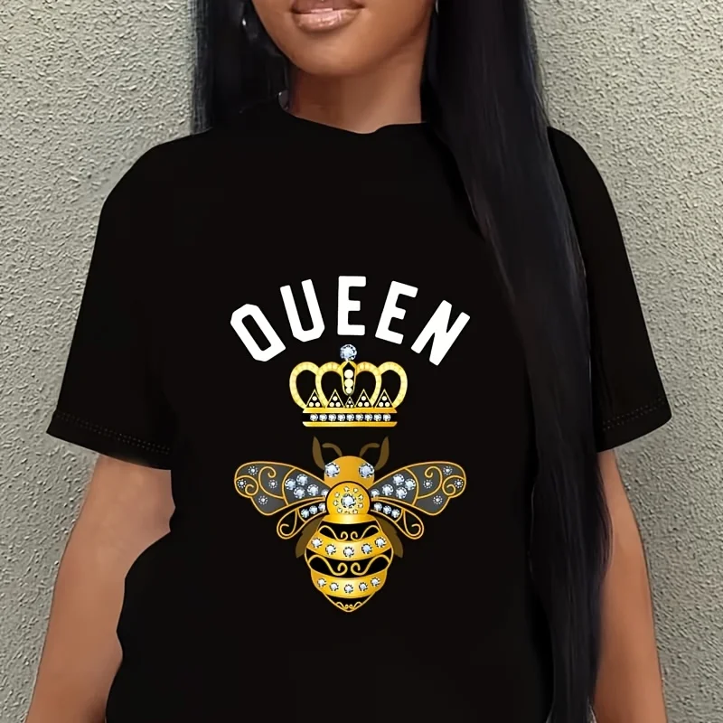 Womens Queen Name Queen Birthday Gifts Queen Crown Bee Queen Women's Plus Size T-Shirt 100% Cotton 220g