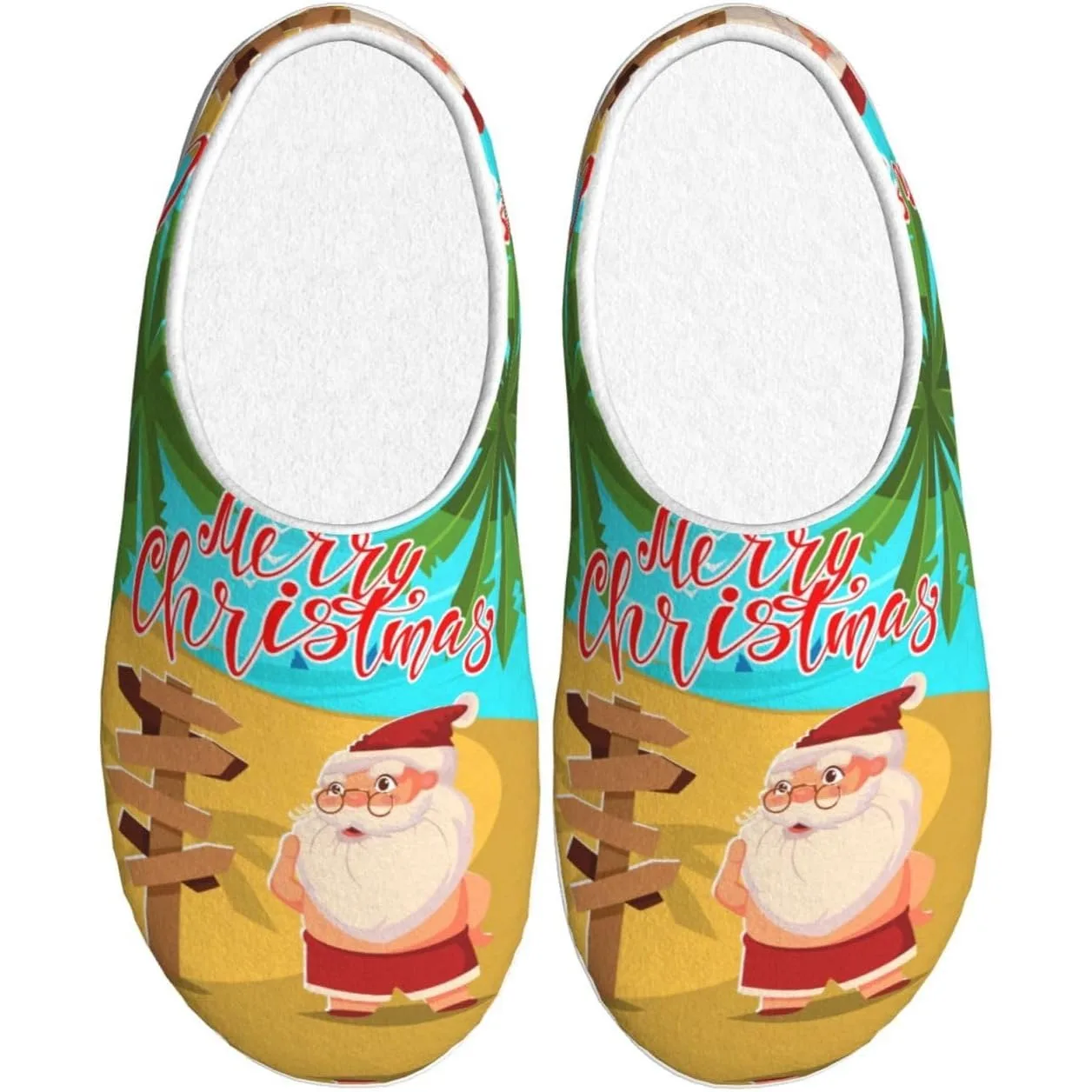 

Christmas July Santa In Beach Pattern Adult Cotton Slippers Home House Indoor Shoes